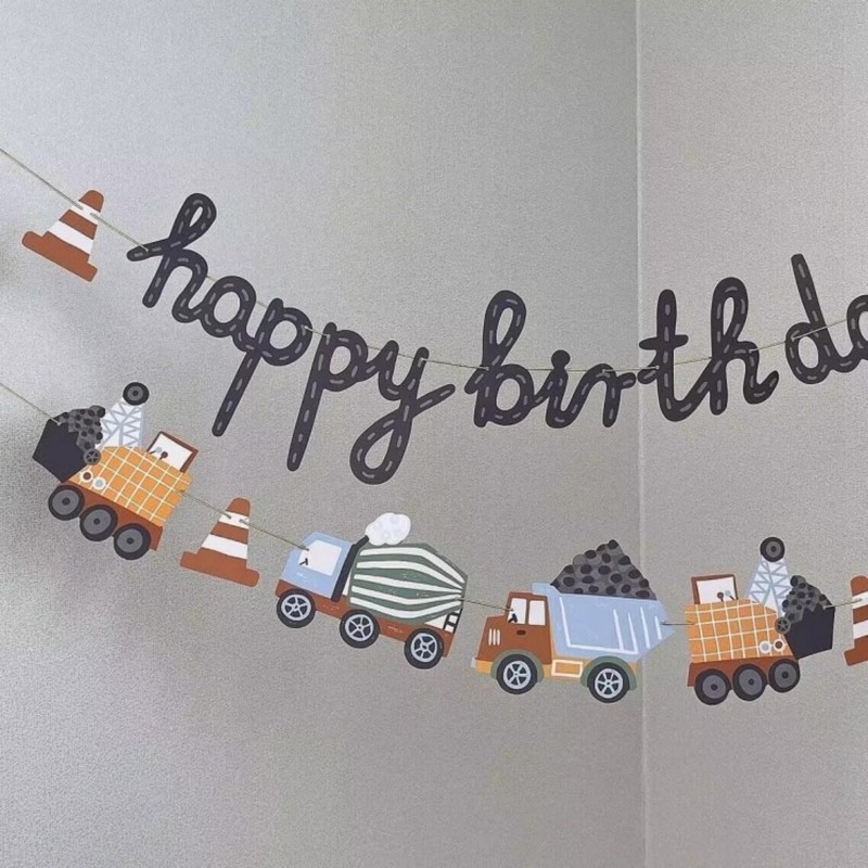 インスタイルシンプルな車の文字エンジニアリング車両子供の誕生日パーティー百日装飾背景バナーベビー|undefined