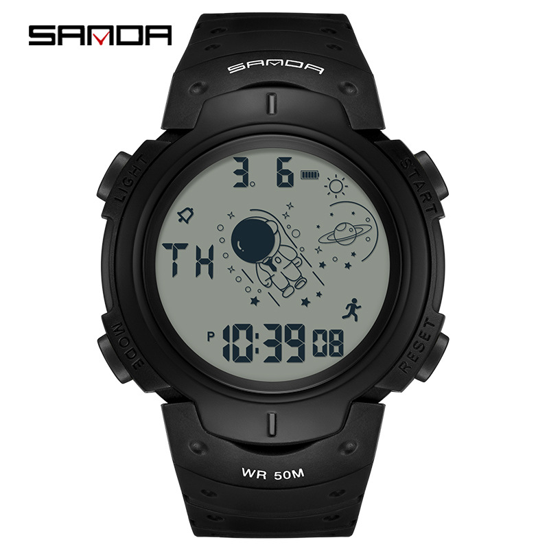 SANDA reloj electrónico astronauta dial reloj electrónico nocturno al aire libre impermeable reloj de montaña multifuncional hombre