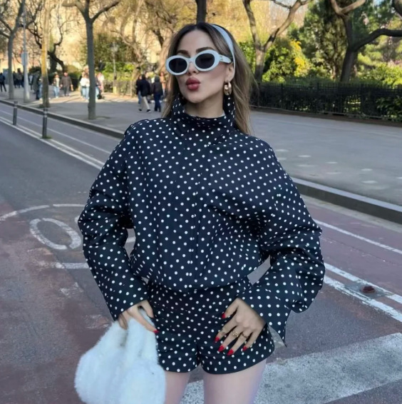 Za Aliexpress Hot-Selling Cross-Border European and American Women's Clothing Polka Dot Jacket and Shorts Set