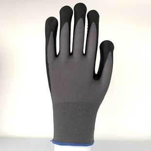 13-pin polyester gray ultra-fine foam bead gloves non-slip wear-resistant construction logistics industry black dipped gloves