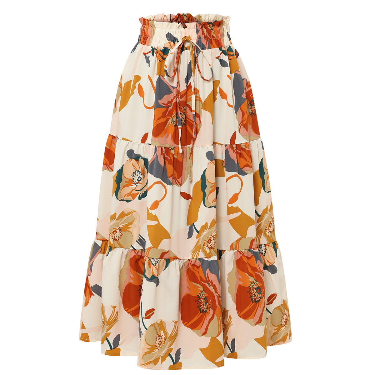 A-Line Skirt Amazon Independent Station European and American Cross-Border Export Pleated Skirt Autumn Floral Print Elastic Waist Skirt