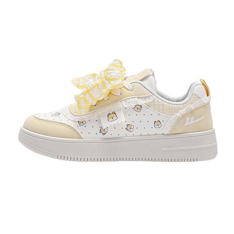 Zapatos casuales de retroceso, zapatos bonitos, zapatos de suela gruesa, correa de arco de mujer, zapatos de skate de otoño bajos, cómodos estudiantes de oso