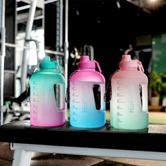 Gradient color large capacity fashionable fitness sports water bottle kettle straw portable handle plastic space cup cross-border