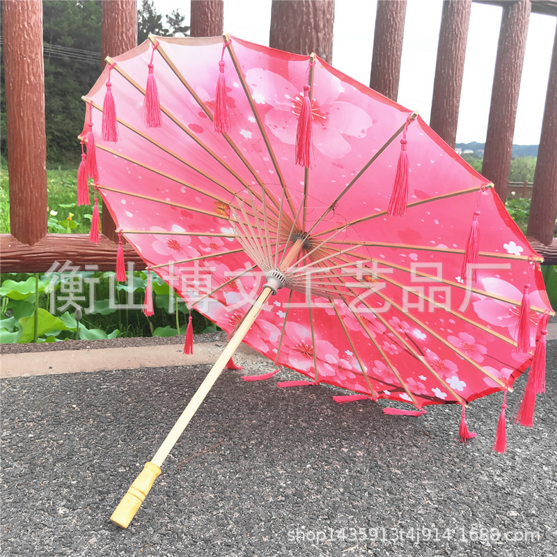 Oil-Paper Umbrella for Women's Dance Performances, Traditional Costume Umbrella, Hanfu Flower Umbrella, Tassel Umbrella, Sun Protection Red Umbrella, Retro Style, Chinese Style
