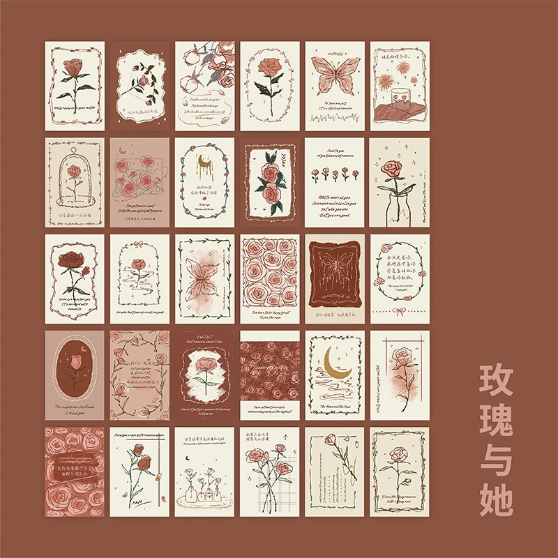 Почтовая открытка-бокс (MR. PAPER) Rose Revelation — 30 ретро иллюстрационных карточек, нарисованных вручную