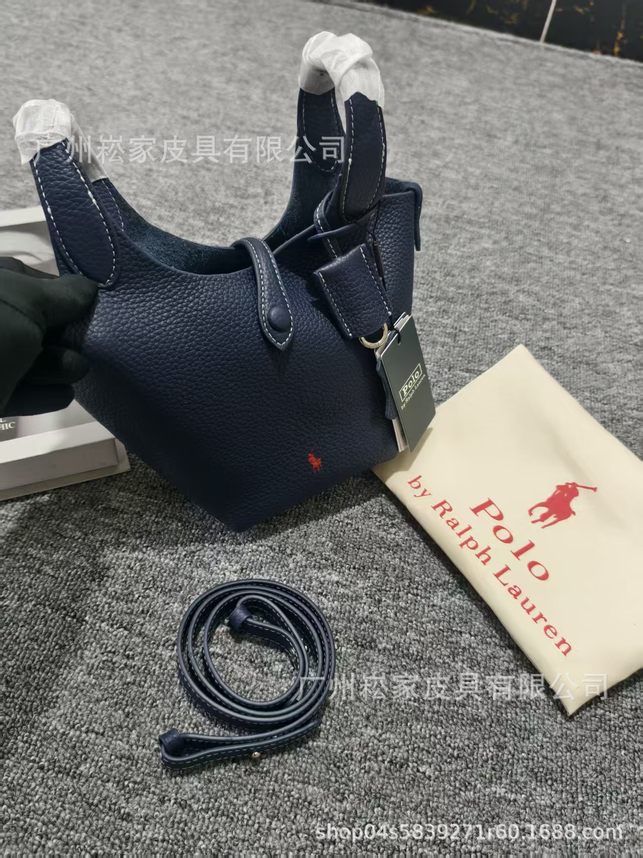 Polo Bucket Bag Lychee Grain Top Layer Cowhide Shoulder Crossbody Tote Bag For Women - Thumbnail 6