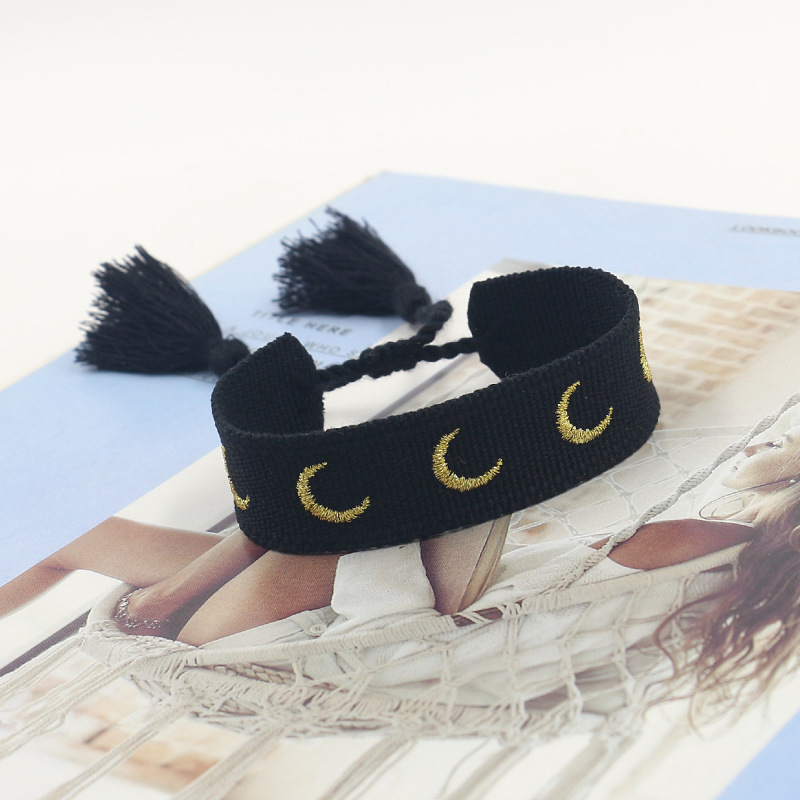 エスニックスタイルジュエリー 2 センチメートル幅ポリエステルウェビングブレスレット刺繍目タッセル生地ブレスレットカラフルなパーソナライズされたブレスレット|undefined