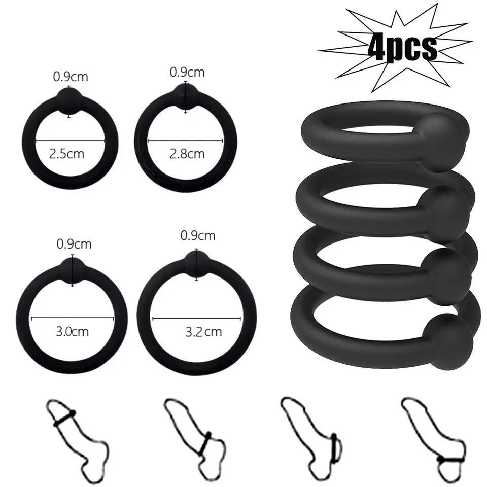 Silicone Lock Ring Set, 4-Pack Delay Rings for Men, Stretchy Adult Toy — detail image 4