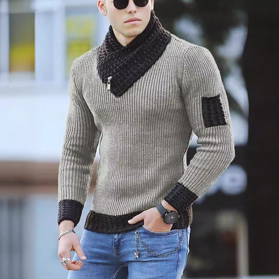 Suéter tipo jersey, estilo europeo y americano, comercio transfronterizo, otoño e invierno, talla grande, para hombre, manga larga, bufanda moderna, cuello alto, suéter de punto transfronterizo para hombre