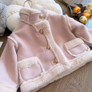 Girls' Outwear Autumn and Winter Korean Children's Clothing 2024 New Baby Style Fur One-Piece Fleece-Lined Thickeneded Warm Top