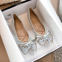 现货单鞋女春款平底2025新款蝴蝶结淑女浅口鞋气质大码女鞋41一43