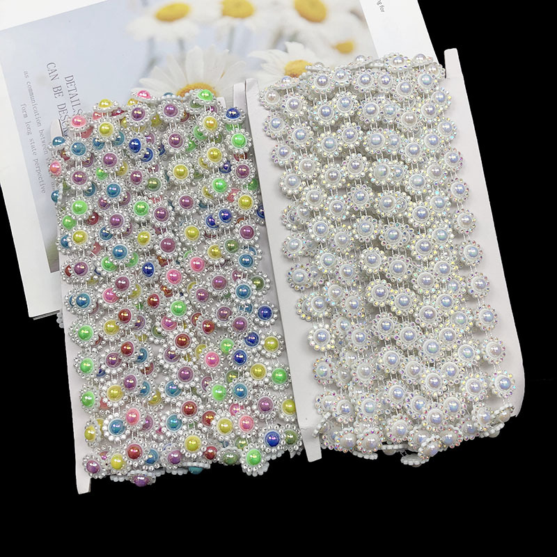 现货新款镶钻珍珠太阳花手工连线珠花边链条发饰车载芭比娃娃配件