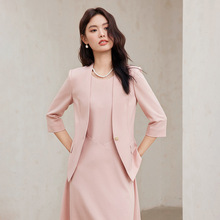 粉色时尚气质高级感职业装女士连衣裙两件套气质女神范西服套装