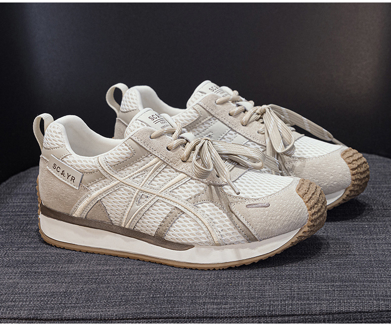 Giày sneaker nữ da thật đế chunky tăng chiều cao phong cách cổ điển — M2912 phẳng màu đỏ, M2912 đáy phẳng màu be, M2912-1 nâng cao bên trong màu be, M2912-1 nâng cao bên trong màu đỏ chi tiết 22