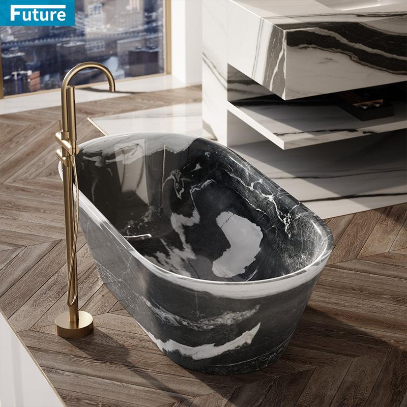 Portuguese Light Luxury High-End Bathtub, Modern Villa Bathroom Freestanding Marble-Patterned Bath Tub, Custom-Made
