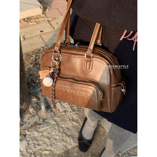 Winter Vintage Maillard Underarm Bag Women's 2024 New Large Capacity Portable Bowling Bag All-match Shoulder Bag