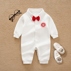 嬰兒連體衣春秋季新款薄棉英倫紳士學院風男寶寶夾棉長袖外出爬服