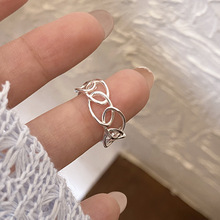 S925纯银韩国大东门线圈拼接戒指高级感不规则椭圆开口可调节指环