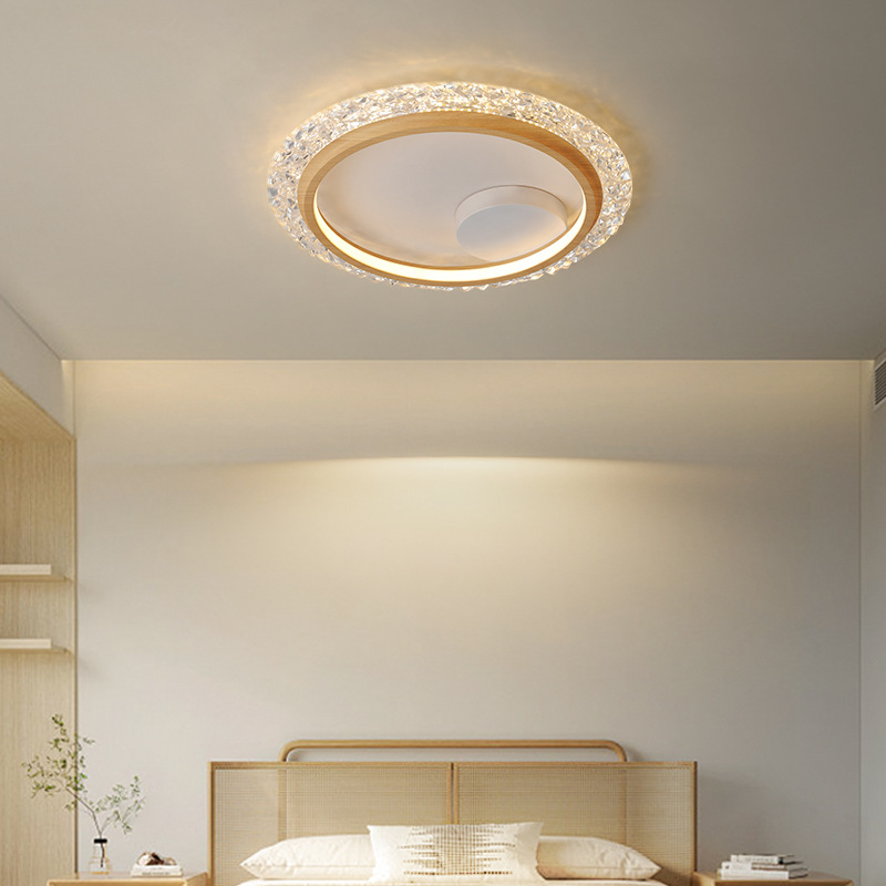 Luz de techo de dormitorio medieval de viento tranquilo dormitorio principal 2025 nuevo estilo americano retro color nuez redondo luz de protección de ojos súper brillante