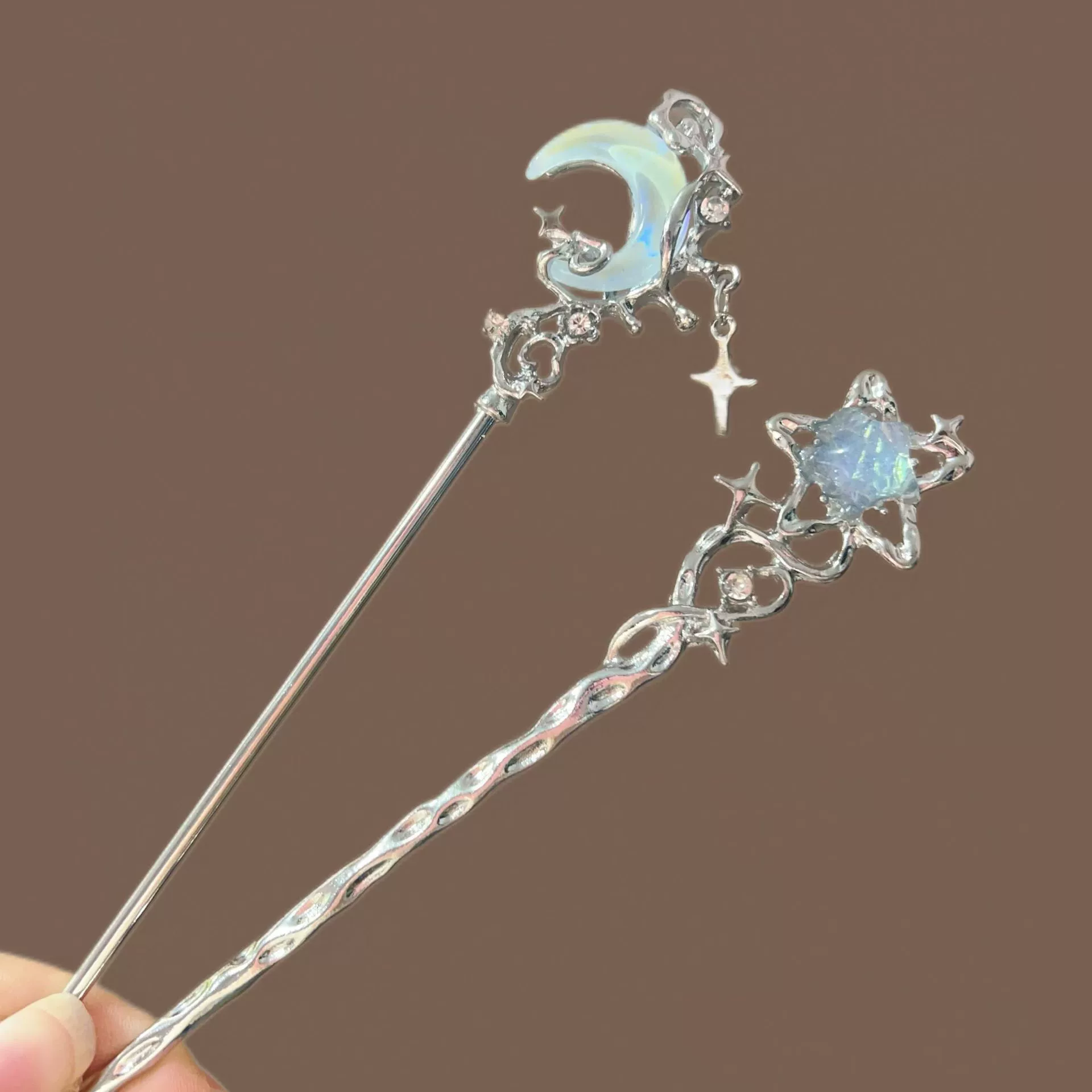 Metal modern Chinese hairpin, hairgrip, hair accessory, moonstone, Chinese style, simple and elegant design, high-quality style