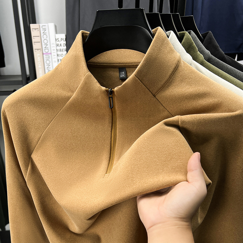 Popular Drop-Shipping Double-Sided Thermal Velvet Self-Heating Long-Sleeved T-Shirt Half-Zip Warm Sweatshirt Fleece Sweatshirt for Men