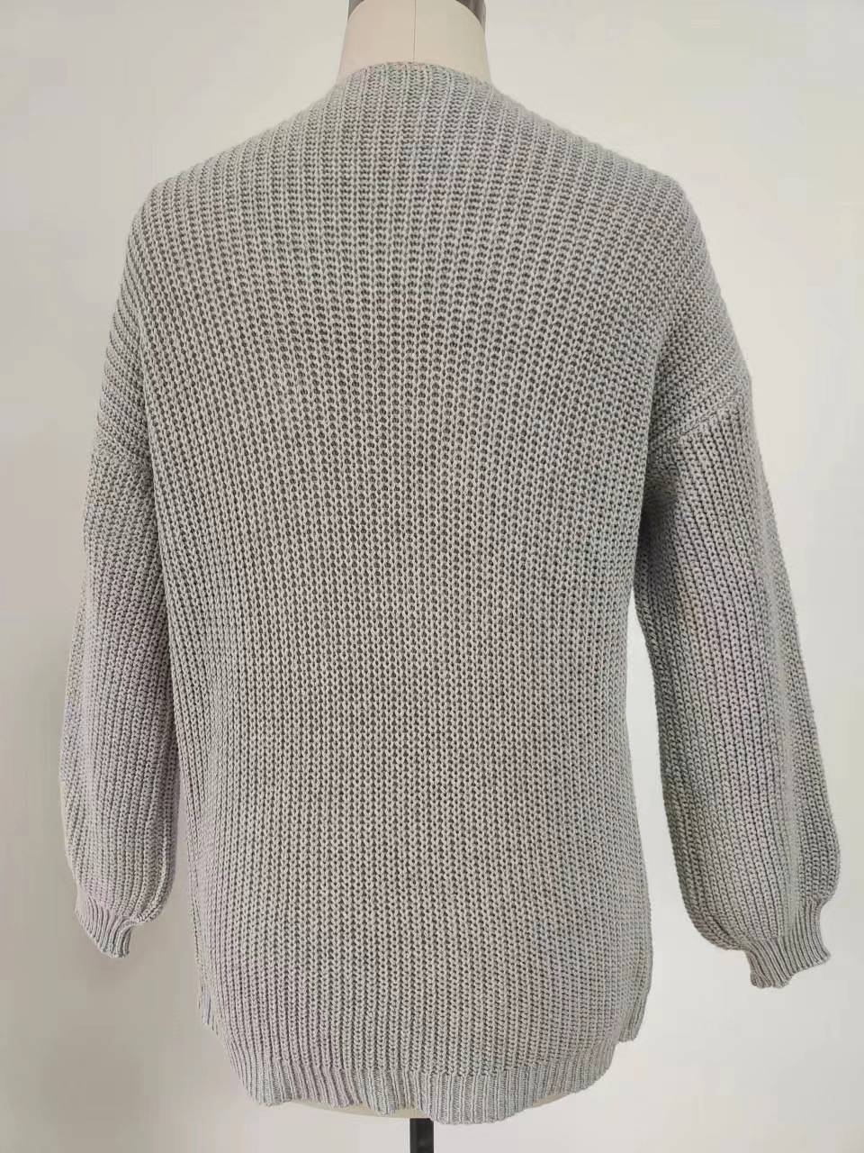 2024 Herbst/Winter Damen Strickjacke mit langen Laternenärmeln und Tasche, Strickpullover für Damen_voghion.com