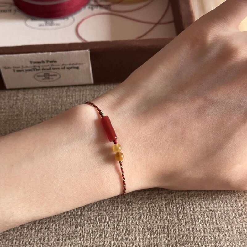 【皆如愿】手工编织上岸节节高升手链编织金虎眼手绳红玛瑙手链礼|undefined