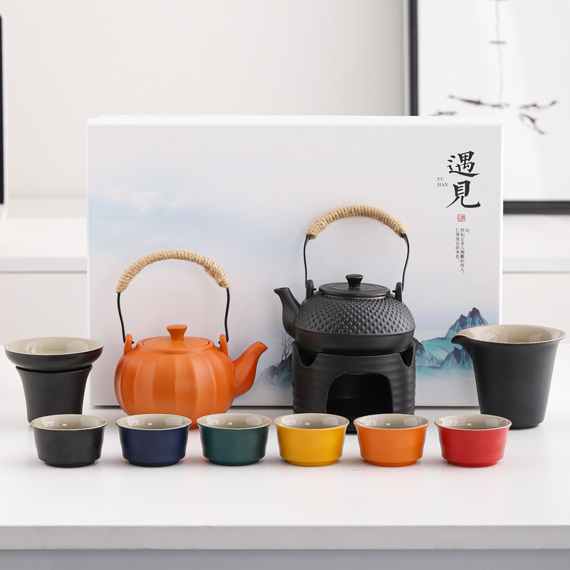 日式黑陶提梁壶茶具温茶器蜡烛煮茶加热户外泡茶壶礼品户外风