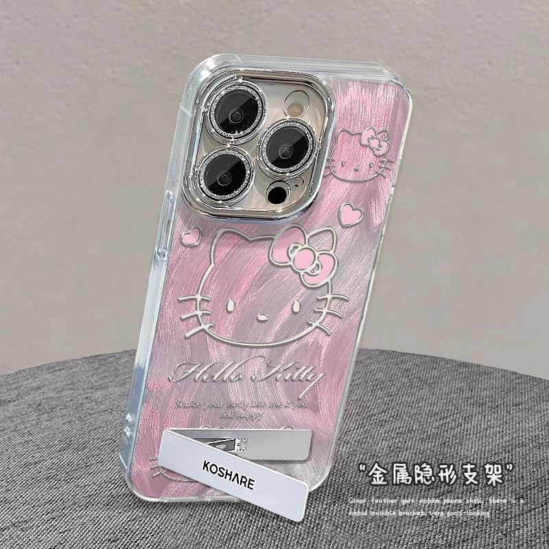 Чехол совместимый с Apple Hello Kitty Pro, браслет, фуксиевая защита камеры, 15 Pro Max