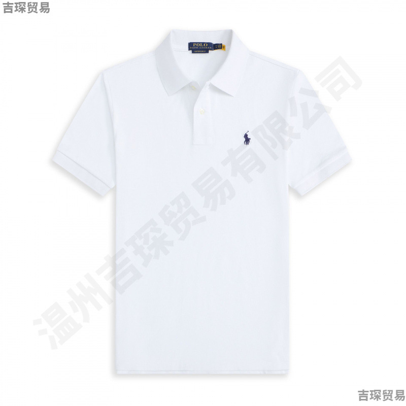 bordado pony logo hombre camiseta de algodón orgánico de manga corta con cuello de manga corta gran tamaño suelto bordado solapa hombre