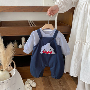 Dianxi 2025 New Autum Style Infant Cartoon Suspender Suit Baby Bottoming Shirt Jumpsuit Two-Piece Set