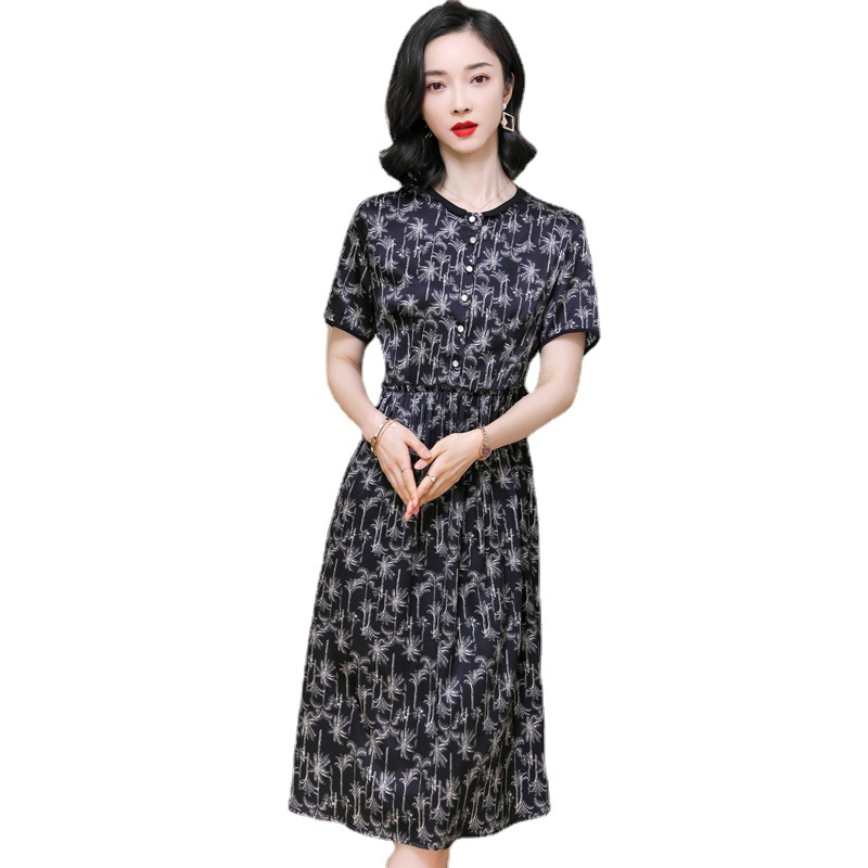 B4489 3100K VÁY ĐẦM LIỀN THÂN DÁNG DÀI NỮ HANTDC MÙA HÈ PHỤC CỔ CỔ ĐIỂN HỌA TIẾT HOA THỜI TRANG NỮ LỤA TƠ TẰM G06 SẢN PHẨM MỚI