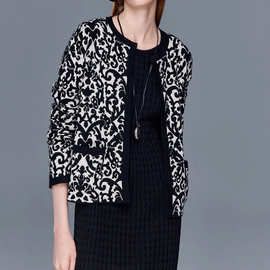 M@x家 25秋冬新款时尚通勤百搭复古摩登艺术双面提花羊绒针织开衫