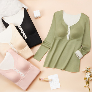 Pregnant women's thermal underwear women's sanding autumn and winter bottoming shirt bra-free postpartum confinement breast-feeding top