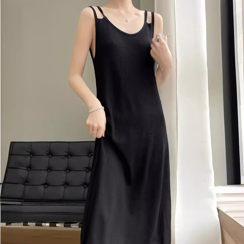 Ice Silk Camisole Dress for Women, New Summer Style, Mid-Length Tank Dress, Slimming and Elegant Sleeveless Dress Ice Silk Camisole Dress for Women, New Summer Style, Mid-Length Tank Dress, Slimming and Elegant Sleeveless Dress