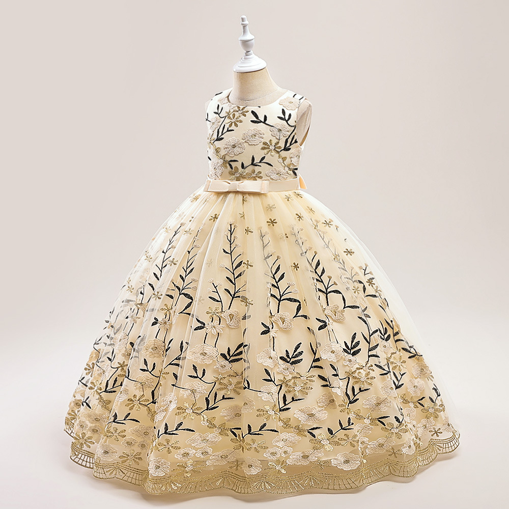 Europa y América nuevo bordado niñas vestido de princesa vestido de los niños cumpleaños niña de las flores traje de piano