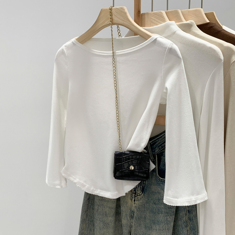 Korean-Style Super Stylish Boat Neck Lace Short Inner Layering Top for Women, Autumn and Winter 2025 New Model for Petite Figures