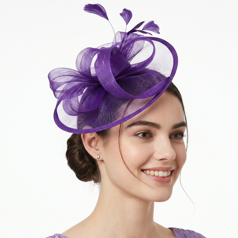 Cross-Border Mesh Flower Headpiece Feather Hair Accessory for Horse Racing Festival Tea Party Dance Party Fascinator Hat