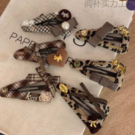 韩国新款英伦卡其格子夹发夹 时尚高级感刘海夹侧边夹儿童发饰