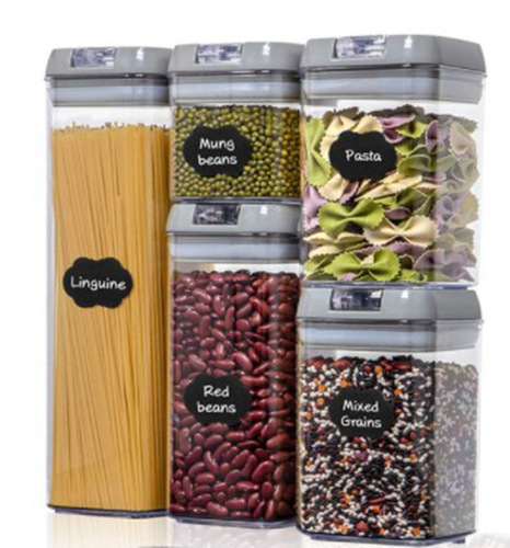 Kitchen plastic storage set of 5 airtight containers food-grade transparent storage jars for grains and nuts easy locking jar