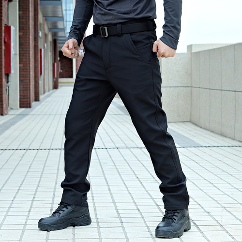 Autumn/Winter Shark Skin Cold Blade Soft Shell Pants for Men, Casual Commuting, Padded, Military Lovers, Thick Warm Long Pants