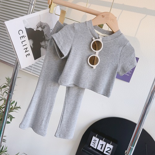 Fashionable Children's Clothing 2024 Summer Set for Girls Korean Style Casual Soft Short-Sleeve T-Shirt Top Two-Piece Set for Baby Girls