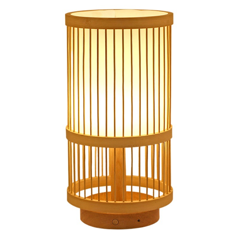 Atmósfera de estilo japonés lámpara de mesa recargable retro cama y desayuno dormitorio lámpara de noche sala de té antiguo decorativo lámpara de pie de Bambú