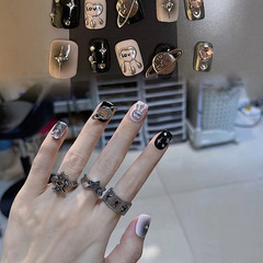 穿戴甲甲片批發短款星球閃鑽甜酷風指甲貼片冰透愛心辣妹美甲