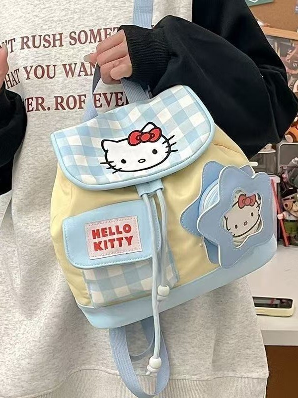 kt チェック柄ケイティ漫画カレッジかわいいスクールバッグ新しいミニバックパック巾着ハンドバッグバックパック十代の女の子|undefined