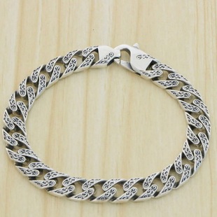 Chinese Style Men's and Women's Retro Domineering Tang Grass Pattern Sterling Silver Bracelet Versatile Jewelry Personalized Old Trendy Handmade Necklace