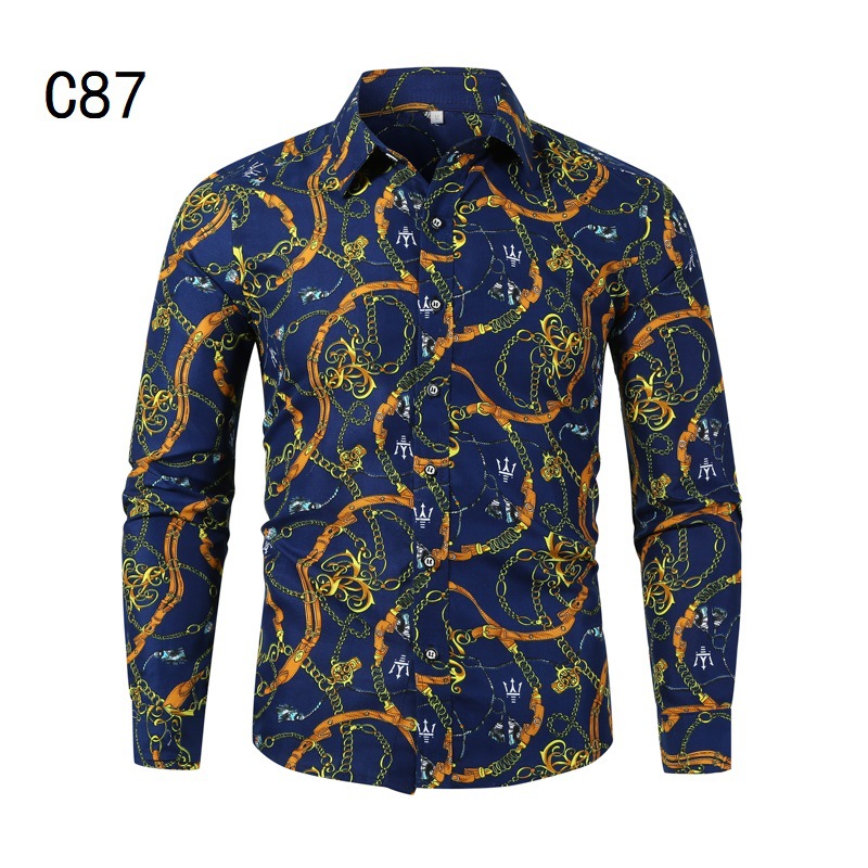 1508-C87-P18 Men's 2023 Autumn New Plus Size Long Sleeve Shirt Floral Print Men's Clothing Wrinkle-Free
