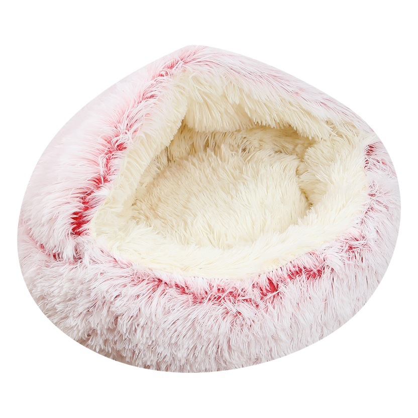 Caliente en stock de invierno cálido Shell de felpa nido de gato nido de perro semi-cerrado redondo gato saco de dormir cama de perro nido de mascotas
