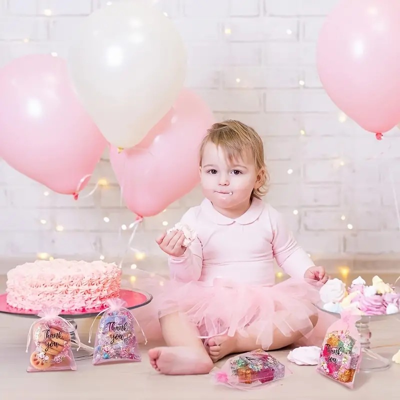 2024 Pink Bag Transparent Flower Small Candy Set of 20 Thank You Bags with Drawstring Party Gift_voghion.com
