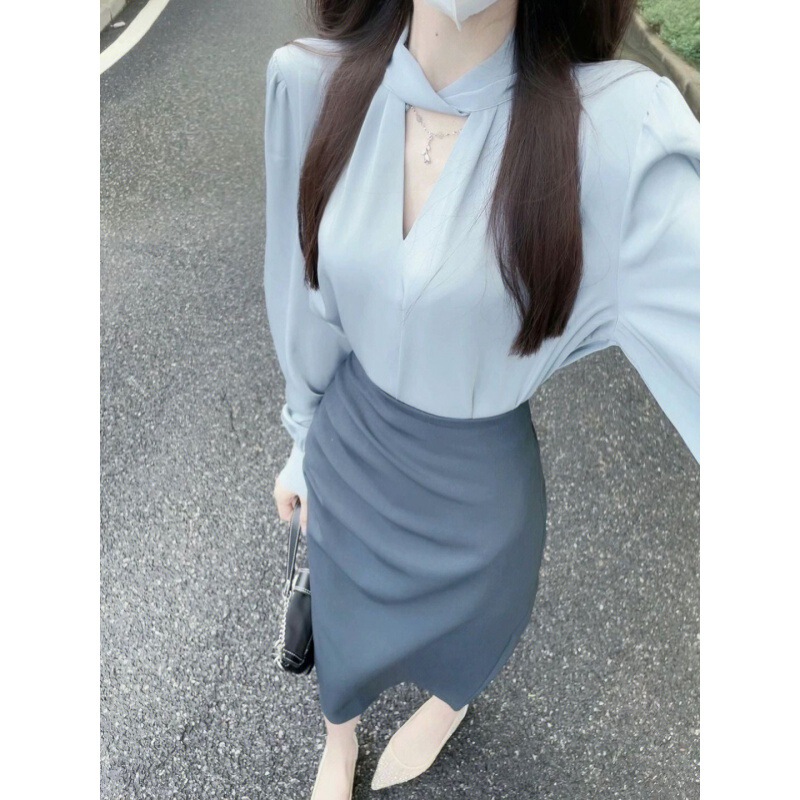 フレンチシャツ春と秋の新型職場の軽熟風女装のお母さん風の半身のスカートのロングスカートの2つのセットのファッション|undefined